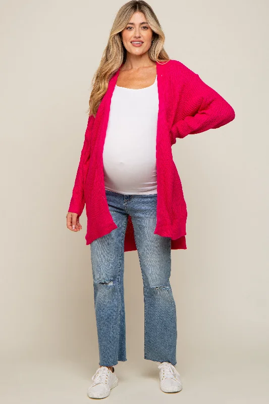 Fuchsia Cable Knit Accent Maternity Cardigan