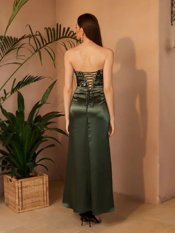 Bohemian Printed Maxi Dresses for Summer VacationsFashionSierra - Embroidery Strapless Lace Up Satin Mermaid Prom Dresses