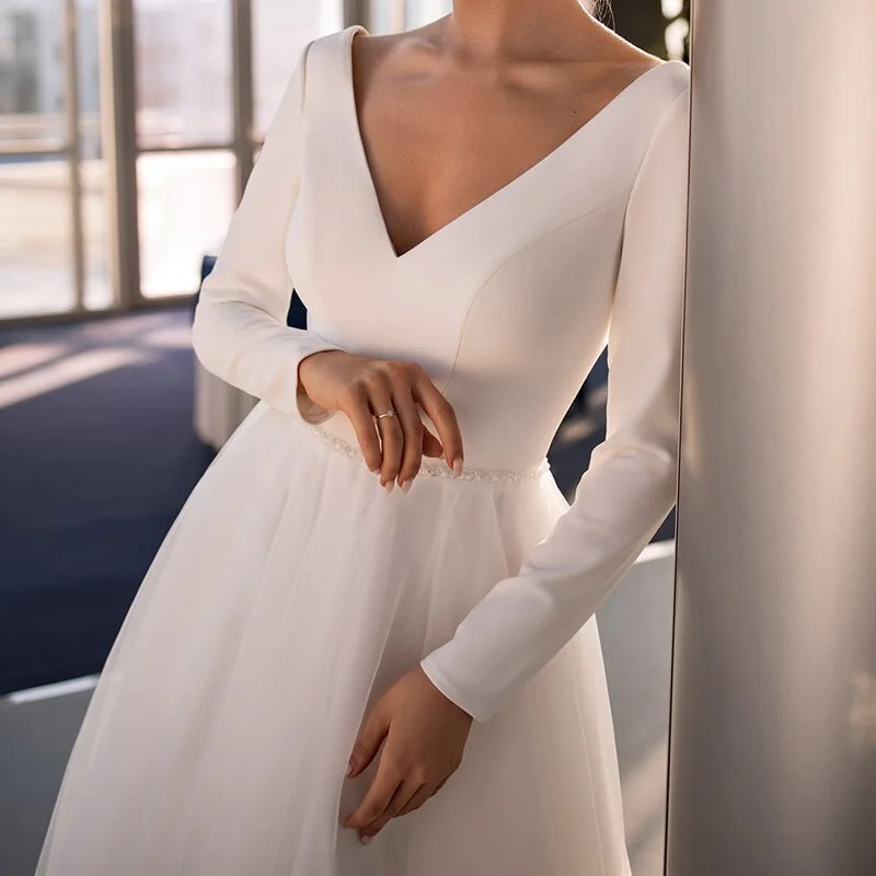 Retro Polka - Dot Maxi Dresses for a Nostalgic FeelFashionSierra - Autumn Winter V Neck White Long Sleeve A Line Prom Dresses