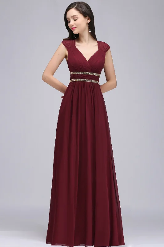 Earthy Brown Maxi Dresses for a Natural LookFashionSierra - Clearance SALE Scoop V-Neck Chiffon Long Blue Prom Dresses