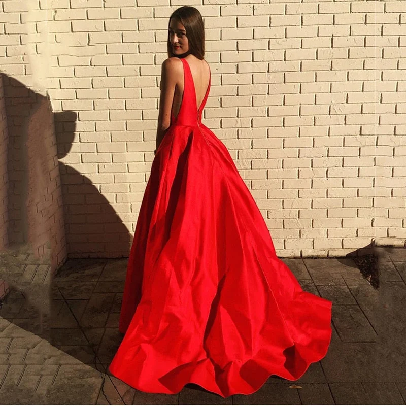 Soft Coral - Fleece Maxi Dresses for a Cozy FeelFashionSierra - CloverBridal In Stock Cheap Deep V Neckline Red Prom Dress
