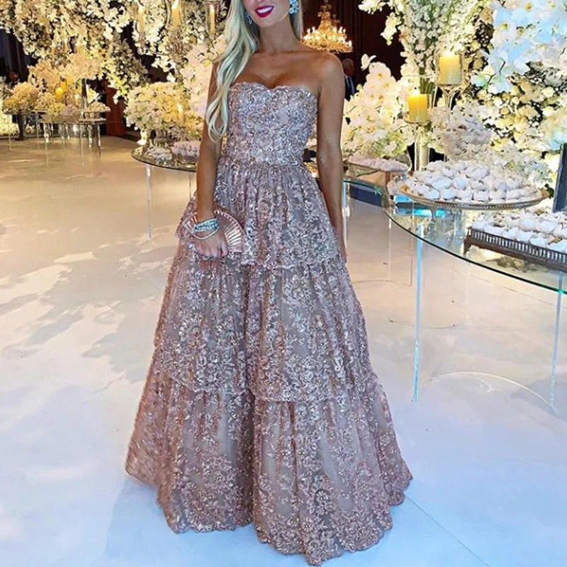 Maxi Dresses for Company Annual MeetingsFashionSierra - Elegant Prom Party Evening Sexy Slim Tube Top with Sequins Sparkles Robe De