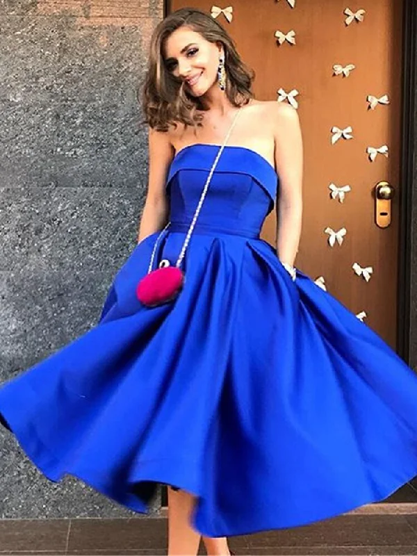 Vintage - Inspired Maxi Dresses with Puffed SleevesFashionSierra - Royal Blue Satin Prom Dress