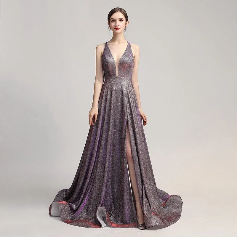 Maxi Dresses with Ruffled Trim for a Sweet and Girly LookFashionSierra - Sparkly V-neck Prom Dresses
