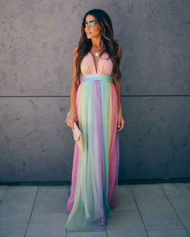 Maxi Dresses with Cross - Over Necklines for a Stylish LookFashionSierra - Spring Rainbow Prom Dresses