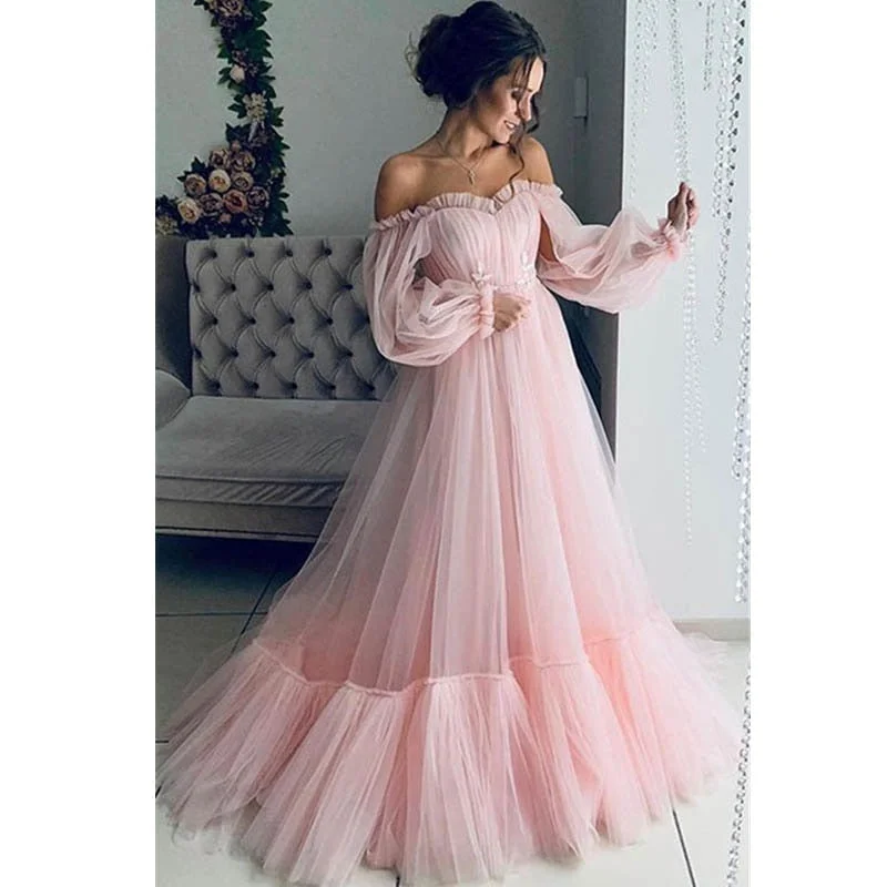 Vintage - Inspired Maxi Dresses with Puffed SleevesFashionSierra - Tromlfz Pink Prom Dresses Vintage - Inspired Maxi Dresses with Puffed SleevesFashionSierra - Tromlfz Pink Prom Dresses
