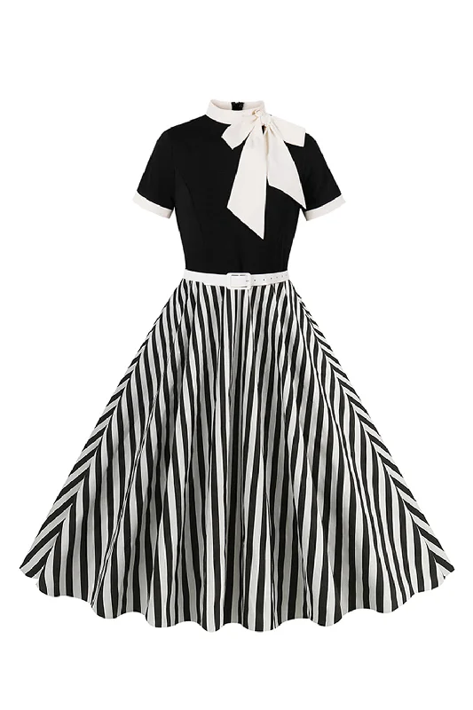 "Floral print dresses for women for a feminine look"A Line Black Pinstripe 1950s Swing Dress with Short Sleeves "Floral print dresses for women for a feminine look"A Line Black Pinstripe 1950s Swing Dress with Short Sleeves
