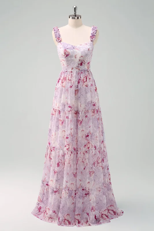 "VIP Sale: Extra 15% Off on Women's Dresses for Our Loyal Customers"A-Line Grey Purple Spaghetti Straps Floral Long Bridesmaid Dress "VIP Sale: Extra 15% Off on Women's Dresses for Our Loyal Customers"A-Line Grey Purple Spaghetti Straps Floral Long Bridesmaid Dress