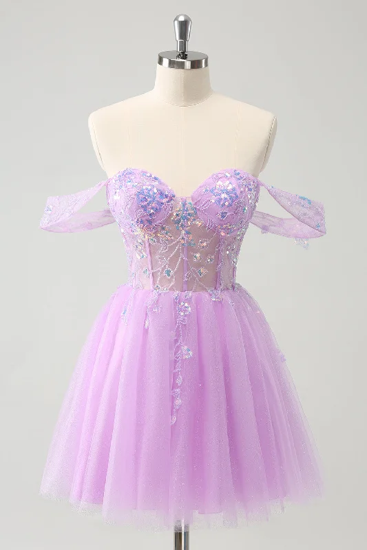 "Bundle and Save: Buy Multiple Women's Dresses and Get a Discount"A Line Lilac Off the Shoulder Sequined Homecoming Dress "Bundle and Save: Buy Multiple Women's Dresses and Get a Discount"A Line Lilac Off the Shoulder Sequined Homecoming Dress