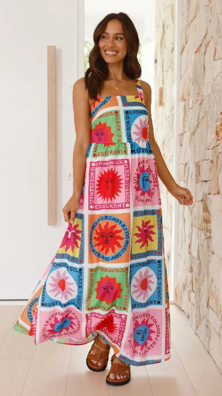 Maxi Dresses with Cinched Waists to Show Off FiguresAmira Maxi Dress - Multi Colour Sun Print