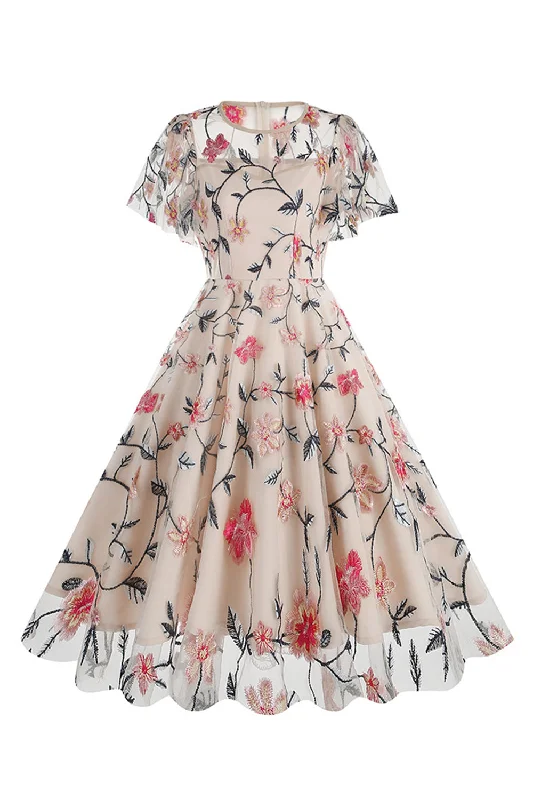 "Bundle and Save: Buy Multiple Women's Dresses and Get a Discount"Apricot A Line Flower Short Sleeves 1950s VintageDress "Bundle and Save: Buy Multiple Women's Dresses and Get a Discount"Apricot A Line Flower Short Sleeves 1950s VintageDress
