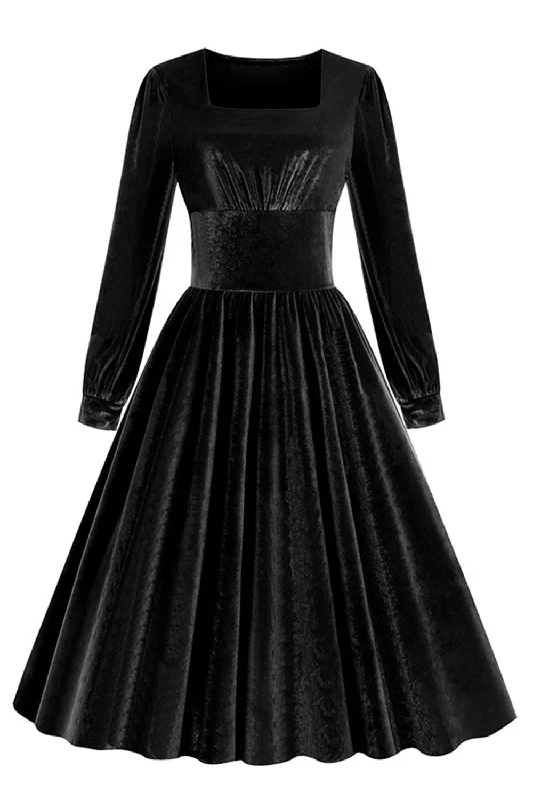 "Limited - Time Offer: Up to 50% Off on Women's Dresses!"Black A Line Long Sleeves Pleated Vintage 1950s Dress "Limited - Time Offer: Up to 50% Off on Women's Dresses!"Black A Line Long Sleeves Pleated Vintage 1950s Dress