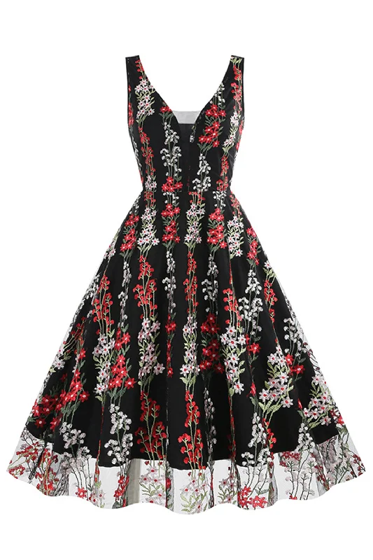 "Elegant wedding guest dresses for women under $100"Black Floral Lace Embroidery Sleeveless Elegant Vintage Dress "Elegant wedding guest dresses for women under $100"Black Floral Lace Embroidery Sleeveless Elegant Vintage Dress