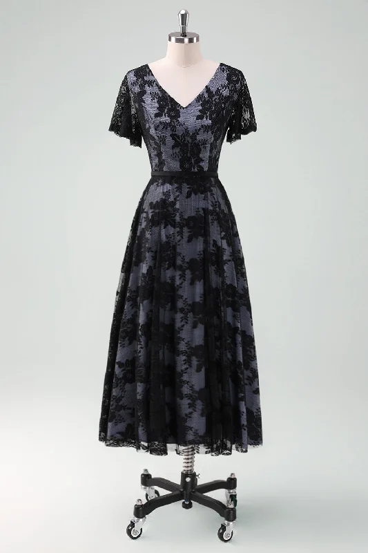 "Bundle and Save: Buy Multiple Women's Dresses and Get a Discount"Black V-neck Short Sleeves Lace A-Line Mother of Bride Dress "Bundle and Save: Buy Multiple Women's Dresses and Get a Discount"Black V-neck Short Sleeves Lace A-Line Mother of Bride Dress