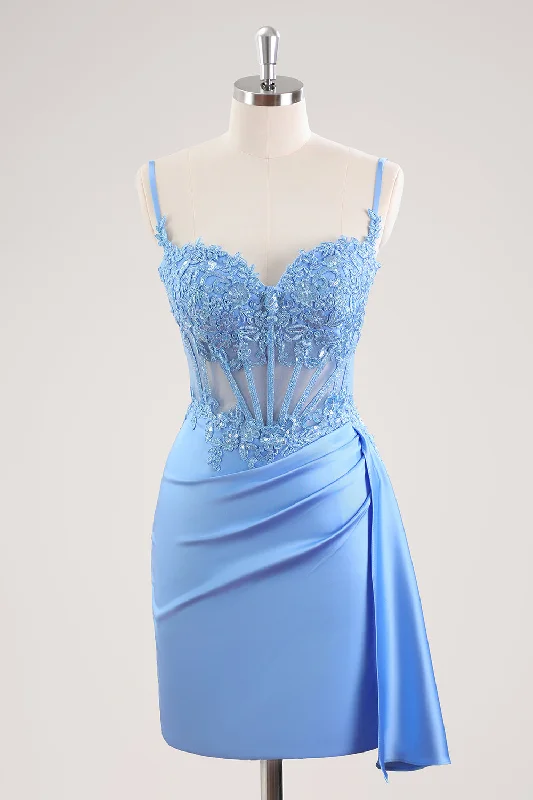 "New Arrivals Discount: 20% Off on Latest Women's Dress Collections"Blue Spaghetti Straps Corset Floral Tight Short Homecoming Dress "New Arrivals Discount: 20% Off on Latest Women's Dress Collections"Blue Spaghetti Straps Corset Floral Tight Short Homecoming Dress
