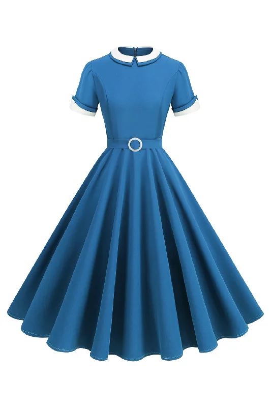 "Denim dresses for women for a casual and cool style"Blue Round Neck A-Line Midi 1950s Dress "Denim dresses for women for a casual and cool style"Blue Round Neck A-Line Midi 1950s Dress