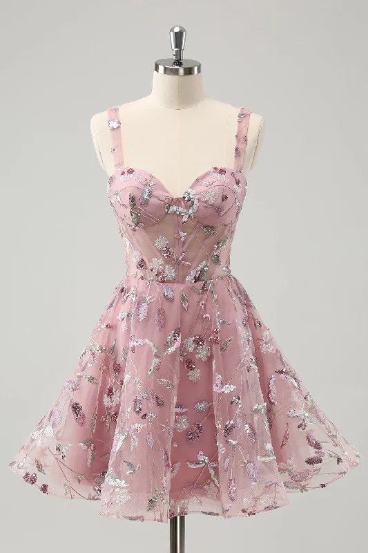 "Pleated dresses for women with a graceful movement"Blush A-Line Spaghetti Straps Short Corset Homecoming Dress with Beading "Pleated dresses for women with a graceful movement"Blush A-Line Spaghetti Straps Short Corset Homecoming Dress with Beading