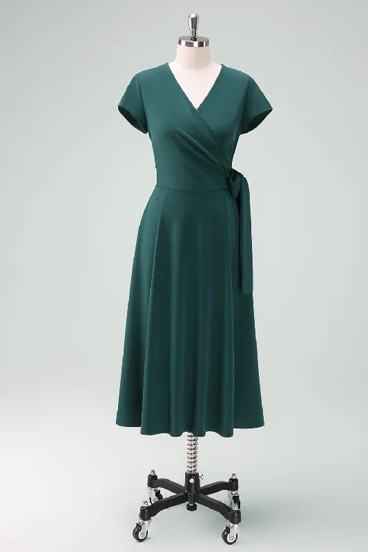 "Work - appropriate dresses for professional women"Dark Green A-Line Mother of Bride Dress with Short Sleeves "Work - appropriate dresses for professional women"Dark Green A-Line Mother of Bride Dress with Short Sleeves