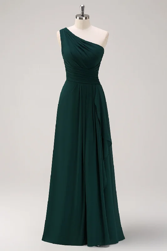 "Seasonal Sale: Save Big on Women's Dresses for Every Occasion"Dark Green One Shoulder A-Line Ruched Long Bridesmaid Dress "Seasonal Sale: Save Big on Women's Dresses for Every Occasion"Dark Green One Shoulder A-Line Ruched Long Bridesmaid Dress