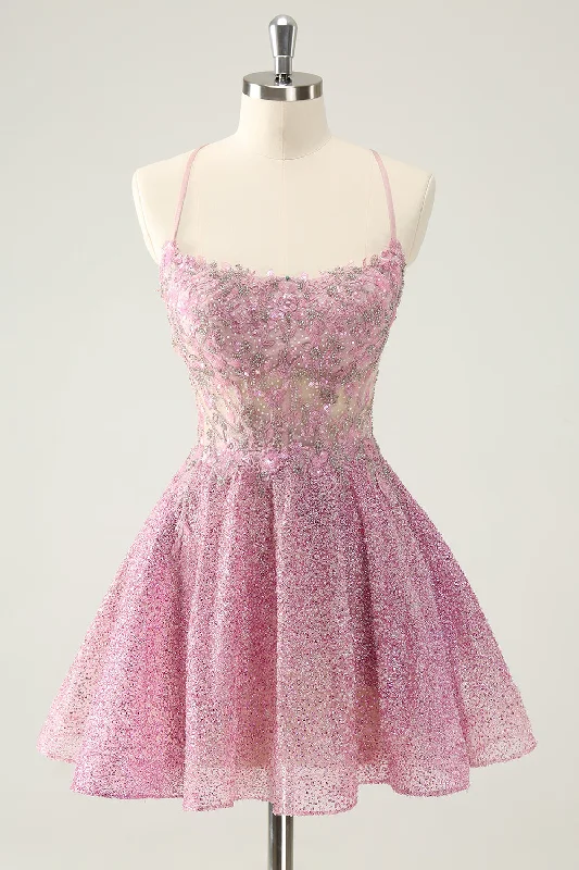 "Designer - inspired women's evening dresses"Dark Pink A Line Sparkly Beading Appliques Corset Short Homecoming Dress "Designer - inspired women's evening dresses"Dark Pink A Line Sparkly Beading Appliques Corset Short Homecoming Dress