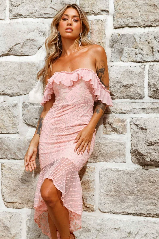 "Wrap dresses for women for an adjustable fit"Dreamy Off-Shoulder High-Low Hem Dress Blush "Wrap dresses for women for an adjustable fit"Dreamy Off-Shoulder High-Low Hem Dress Blush