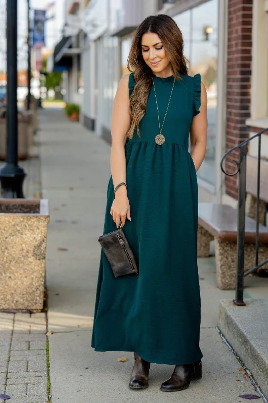 Elegant Silk Maxi Dresses with High SlitsDressy Ruffle Trim Maxi Dress