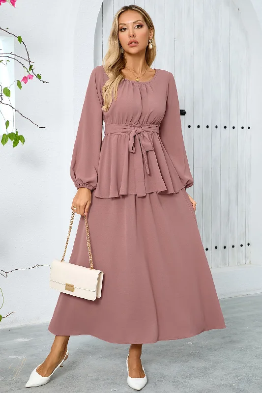 "Short dresses for women for a night out clubbing"Dusty Rose A-Line Tiered Chiffon Long Party Dress with Long Sleeves "Short dresses for women for a night out clubbing"Dusty Rose A-Line Tiered Chiffon Long Party Dress with Long Sleeves