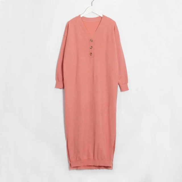 Preppy - Style Pleated Maxi Dresses for School EventsFashionSierra - Elegant Loose V Neck Sweater Dresses