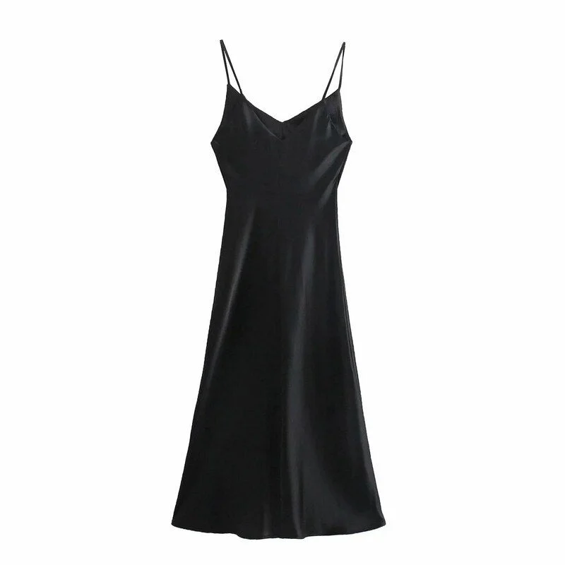 Maxi Dresses with Geometric Patterns for a Modern TwistFashionSierra - Elegant V-Neck Female Satin Long Dress