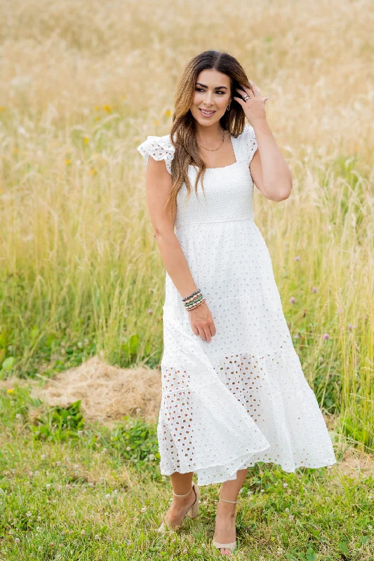 Maxi Dresses for Family Outings in the ParkEyelet Dual Flutter Maxi Dress