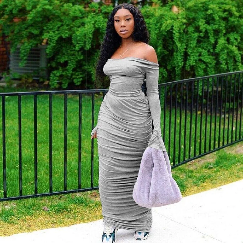 Gothic - Style Black Maxi Dresses for Alternative EventsFashionSierra - Fashion Women's Long Sleeve Bodycon Maxi Dress Secy Elegant Ladies Off Shoulder Evening Party Long Wrap Dress