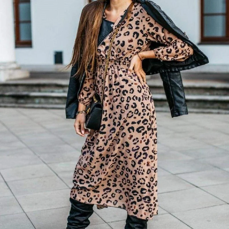 Mermaid - Hem Maxi Dresses for a Glamorous LookFashionSierra - Fashion Women's Long Sleeve Leopard Print Long Shirt Dress Sexy Ladies V Neck Loose Party Wrap Shirt Maxi Dress
