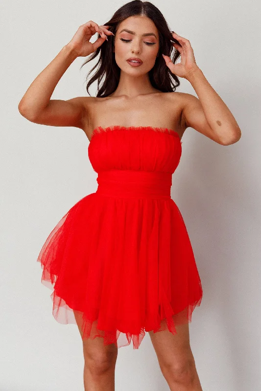 "Work - appropriate dresses for professional women"Fayette Strapless Mesh Mini Dress Red "Work - appropriate dresses for professional women"Fayette Strapless Mesh Mini Dress Red