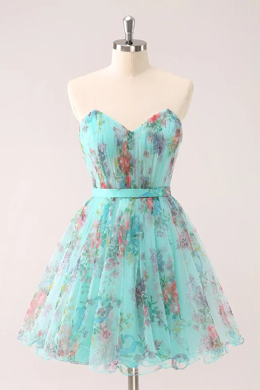 "Buy One, Get One 50% Off on Women's Dresses - Don't Miss Out!"Fluffy Strapless Green Floral Short Homecoming Dress "Buy One, Get One 50% Off on Women's Dresses - Don't Miss Out!"Fluffy Strapless Green Floral Short Homecoming Dress