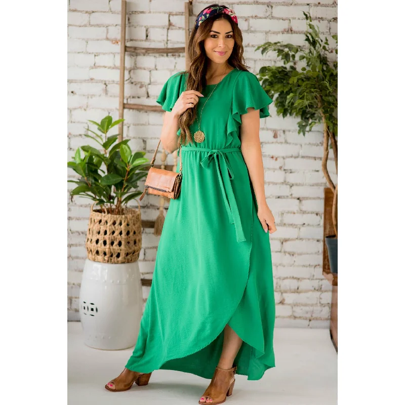 Soft Knit Maxi Dresses for Cozy EveningsFlutter Wrap Maxi