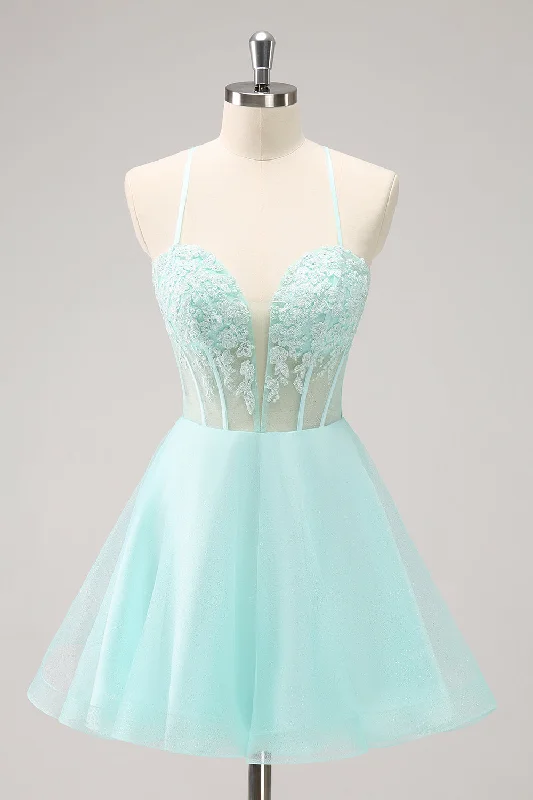 "Midi dresses for women with unique patterns"Green A Line Spaghetti Straps Corset Short Homecoming Dress "Midi dresses for women with unique patterns"Green A Line Spaghetti Straps Corset Short Homecoming Dress