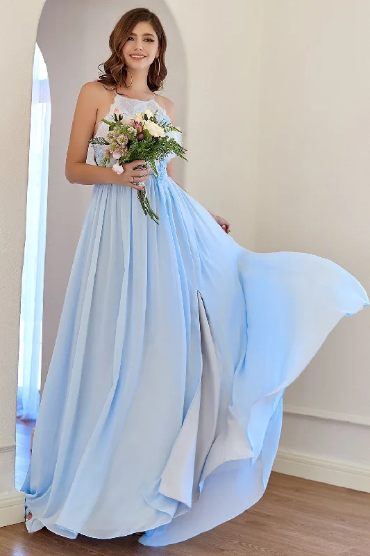 "Wrap dresses for women for an adjustable fit"Halter Light Blue Bridesmaid Dress
