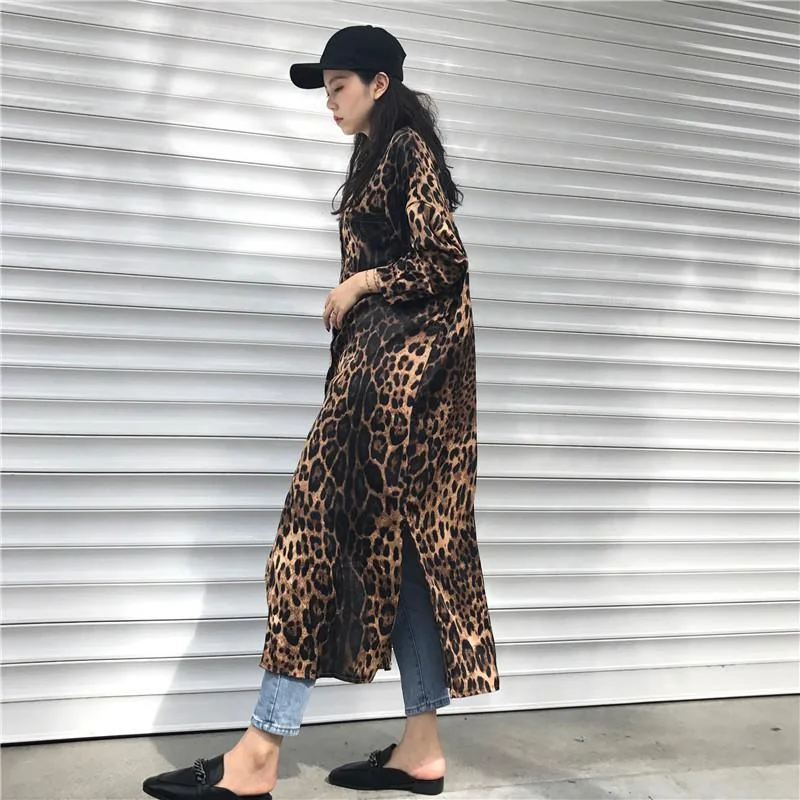 Maxi Dresses with Laser - Cut Patterns for a Modern LookFashionSierra - Leopard print shirt dress women long sleeve causal loose split dress Fashion summer streetwear Button up korean dresses vestidso