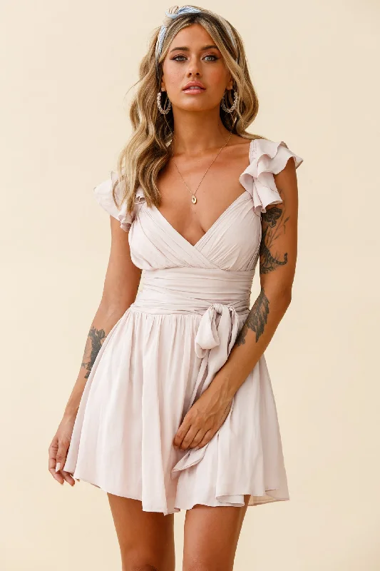 "Affordable plus size women's summer dresses"Lola Ruffle Shoulder Ruched Dress Nude "Affordable plus size women's summer dresses"Lola Ruffle Shoulder Ruched Dress Nude