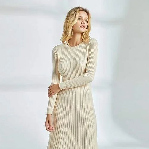 Maxi Dresses with Long - Sleeve Lace Inserts for a Romantic LookFashionSierra - Long Knitted Sweater Dress for Women Casual Winter Sweater Dress