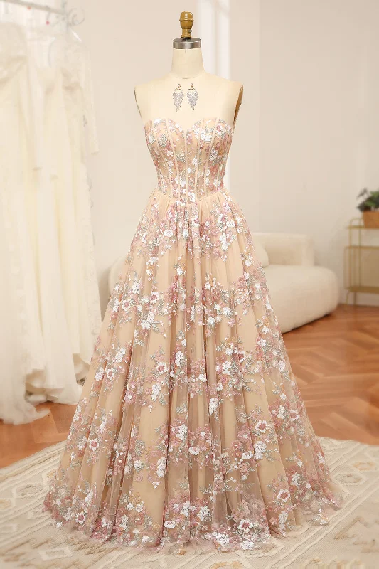 "Trendy casual dresses for women to wear at the beach"Luxurious Champagne A Line Sweetheart Corset Prom Dress with Appliques "Trendy casual dresses for women to wear at the beach"Luxurious Champagne A Line Sweetheart Corset Prom Dress with Appliques