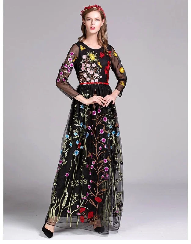 Sequin - Embellished Maxi Dresses for GalasFashionSierra - Embroidery Layered Floral Maxi Dresses