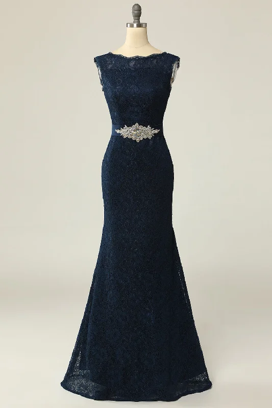 "Designer - inspired women's evening dresses"Navy Lace Sheath Mother Dress