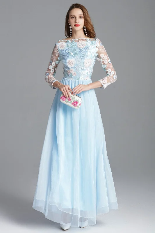 Maxi Dresses Decorated with Feathers for a Dazzling LookFashionSierra - Embroidery Long Sleeves Party Prom Elegant Floral Maxi Fashion Dresses