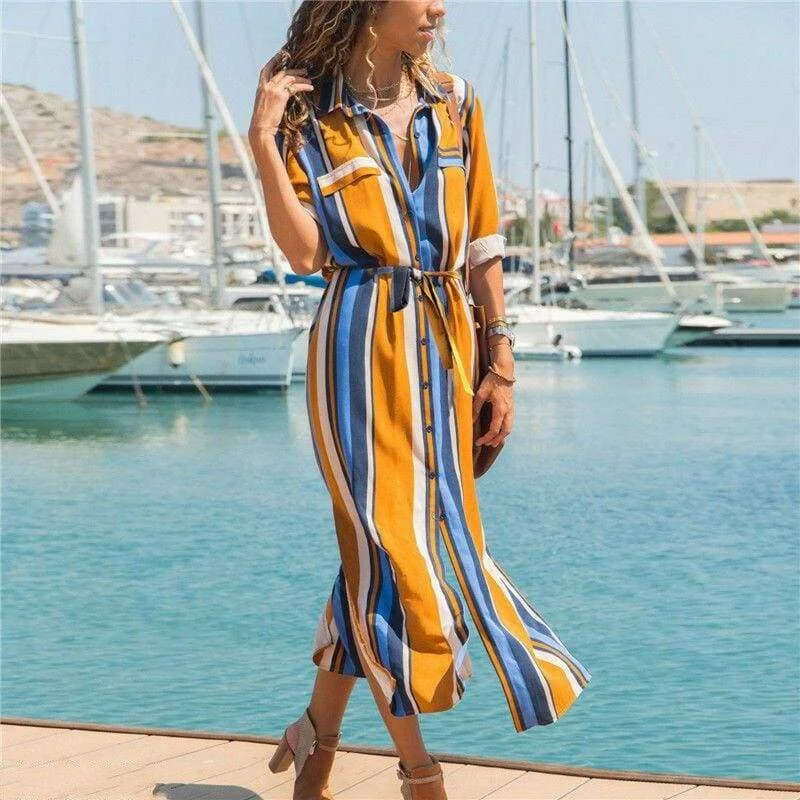 Maxi Dresses with Vintage Paisley Prints for a Retro LookFashionSierra - New Spring Women's arrival Stripe T-Shirt High waist Casual Beach style Loose Shirt Long Dress
