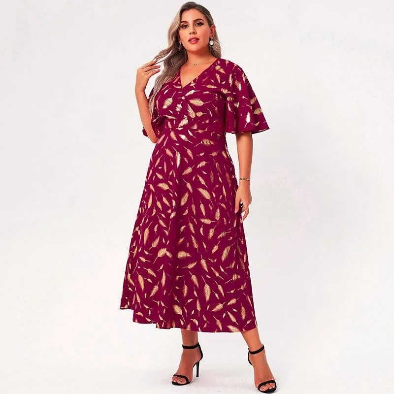 Maxi Dresses with Cinched Waists to Show Off FiguresFashionSierra - Summer Maxi Dress Women Plus Size Red Loose Plant Floral Print Slim Ruffle Short Sleeve Large Holiday Style Party Robes