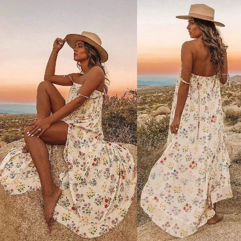 Maxi Dresses for Girlfriends' Get - togethersFashionSierra - New Women Boho Floral Long Maxi Dress Summer Beach Ladies Sleeveless Party Holiday Casual Loose Sundress