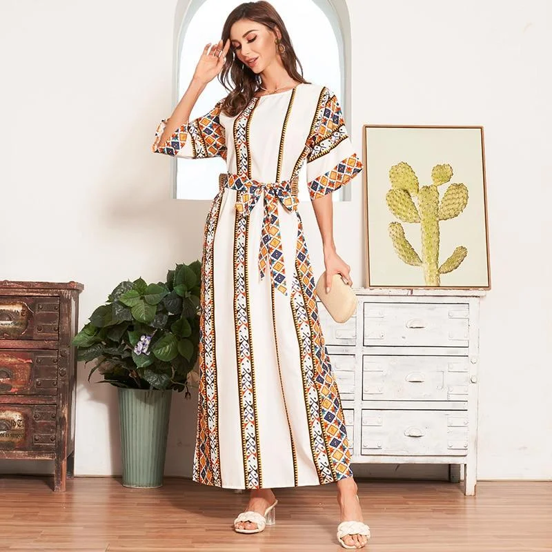 Maxi Dresses Paired with Cropped Tops for a Sexy and Trendy StyleFashionSierra - New Women Summer Boho Long Dress White Fashion Tribal Print Batwing Half Sleeve Belted Kaftan Holiday Style Maxi Dresses