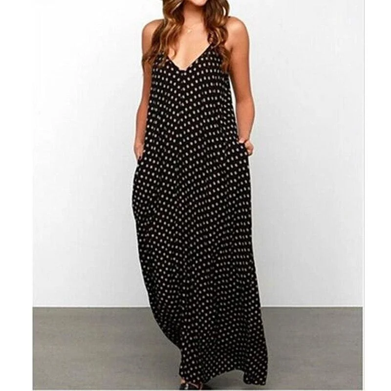 Maxi Dresses Suitable for Beachside WeddingsFashionSierra - New Women Summer Boho Long Maxi Dress Holiday Party Dress Ladies Sleeveless Loose Dress Casual V-Neck Beach Sundress