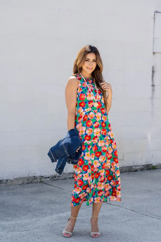 Maxi Dresses Paired with Crop Tops for a Trendy LookPainted Colorful Floral Tiered Maxi Dress